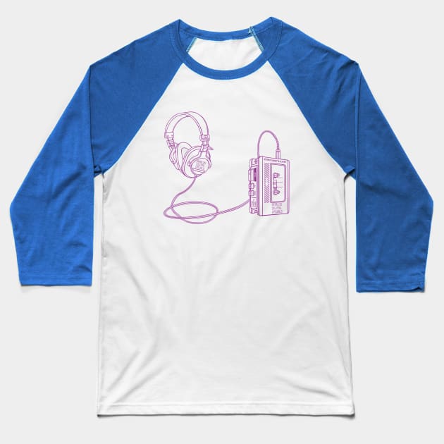 Portable Tape Player (Violet Lines) Analog / Music Baseball T-Shirt by Analog Digital Visuals